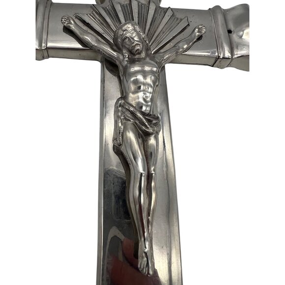 Vintage Elgin 80 Wall Crucifix INRI Jesus Cross Metal Religious Decor - Picture 4 of 6